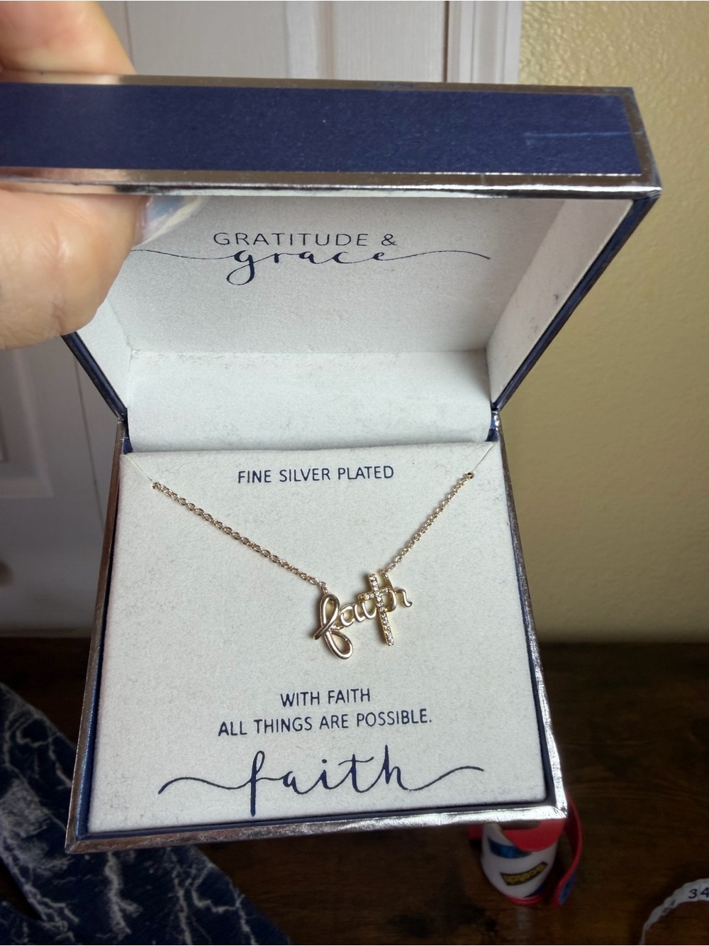 Gratitude & Grace Faith Cross Pendant Necklace Fine Silver Plated Gift Box $50 - Picture 3 of 3